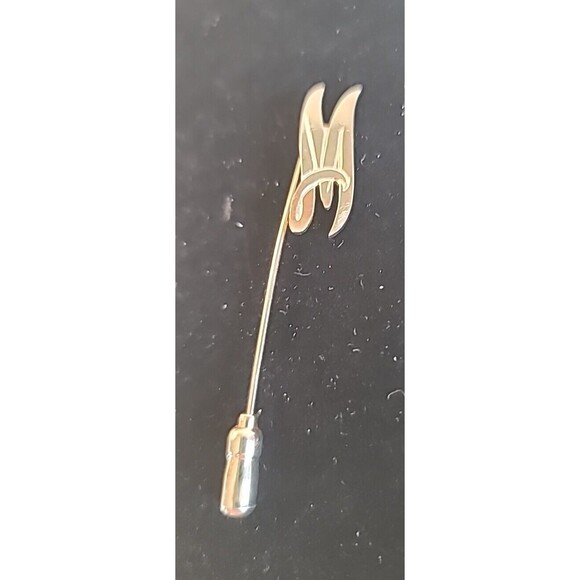 Vintage Initial "M" Lapel Stick Pin Classic Man Woman Goldtone Monogram Letter - Picture 2 of 4